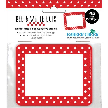 Barker Creek Red & White Dots Name Tags/Self-Adhesive Labels, 45/Pack 1502